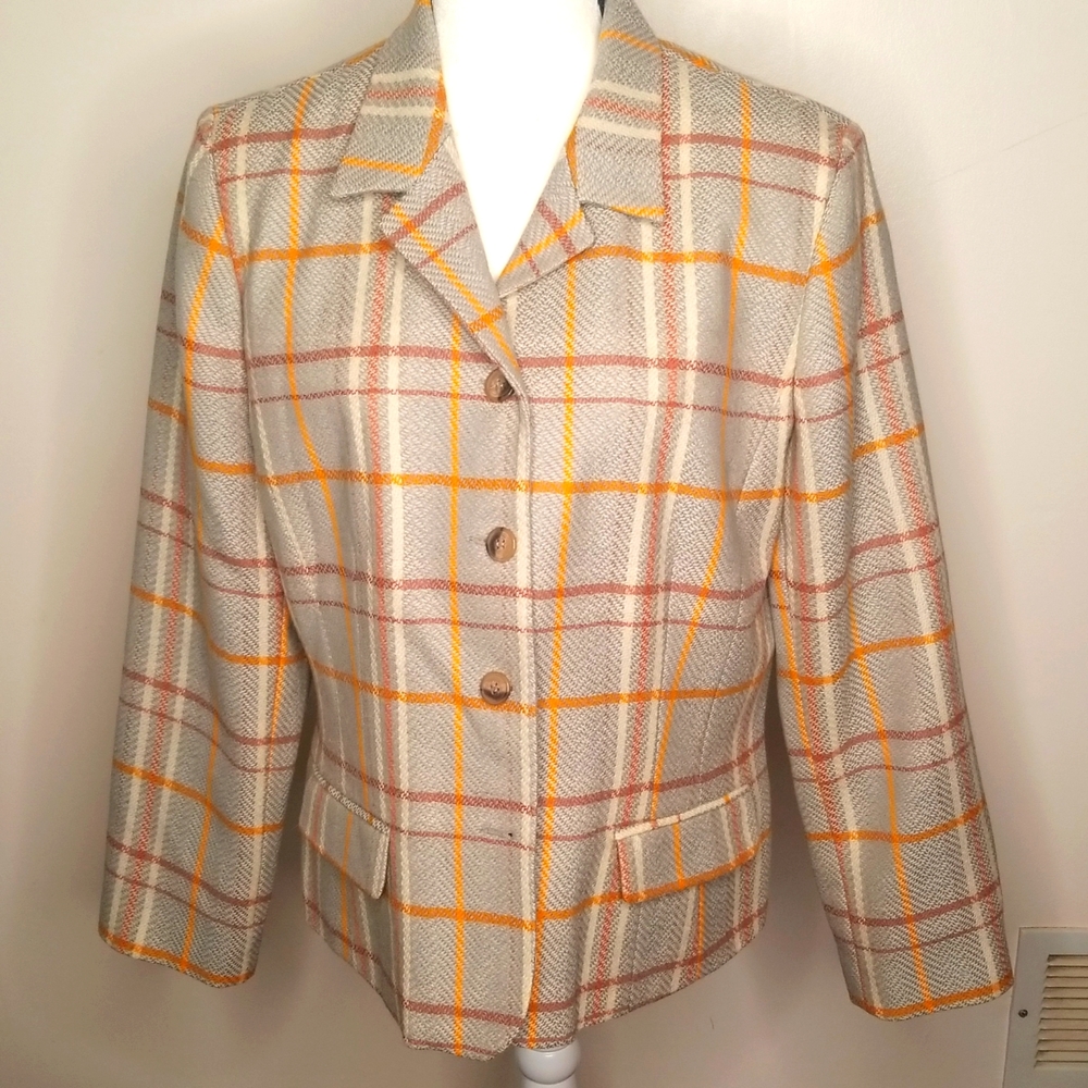 Vintage Harve Bernard Orange/Tan blazer plaid 16 eclectic Grannycore